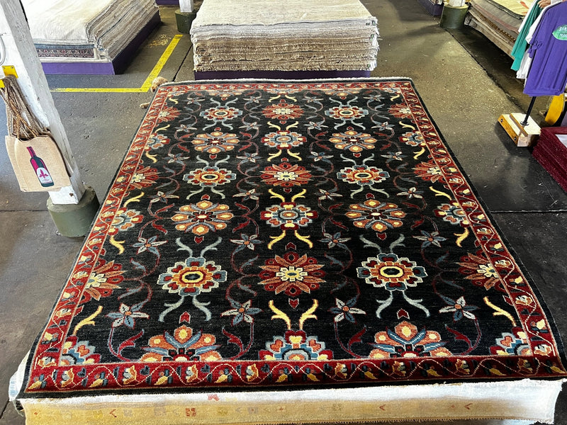 Marissa 8x10 Charcoal and Red Hand-Knotted Oushak Rug | Banana Manor Rug Factory Outlet