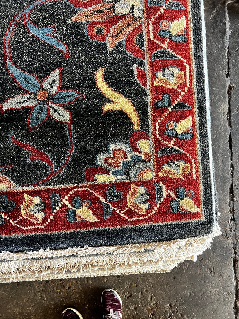 Marissa 8x10 Charcoal and Red Hand-Knotted Oushak Rug | Banana Manor Rug Factory Outlet