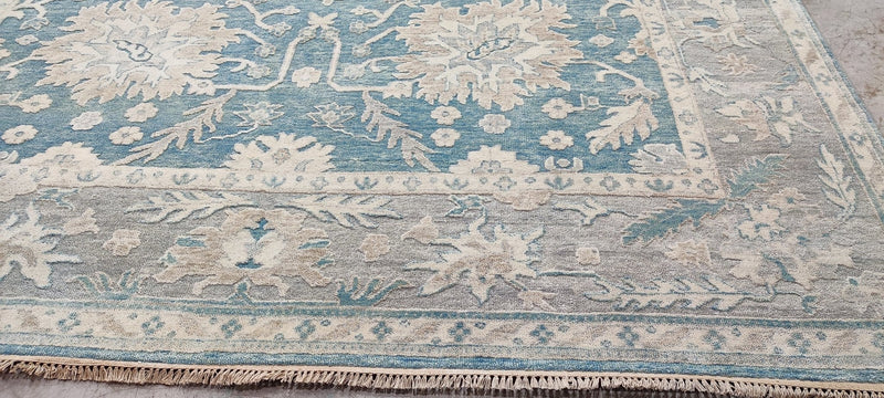 Mariya Andreeva Hand-Knotted Oushak Rug Light Blue and Tan 9x12.3 | Banana Manor Rug Company