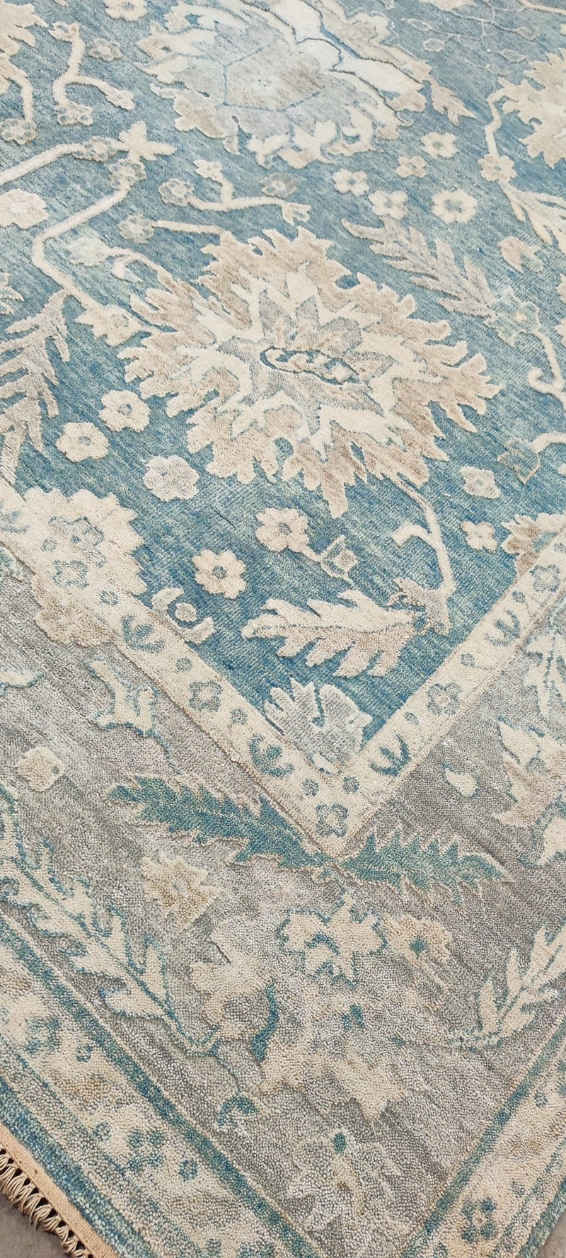 Mariya Andreeva Hand-Knotted Oushak Rug Light Blue and Tan 9x12.3 | Banana Manor Rug Company