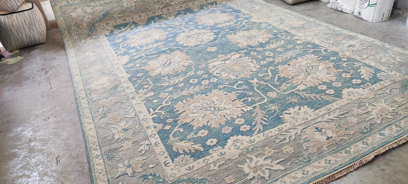 Mariya Andreeva Hand-Knotted Oushak Rug Light Blue and Tan 9x12.3 | Banana Manor Rug Company