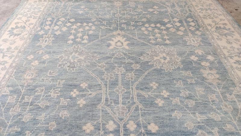 Marla 9x12.3 Light Blue and Ivory Hand-Knotted Oushak Rug | Banana Manor Rug Company