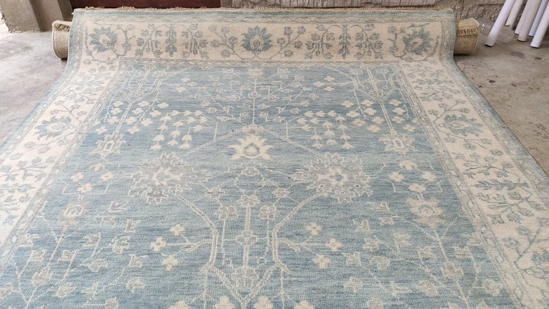 Marla 9x12.3 Light Blue and Ivory Hand-Knotted Oushak Rug | Banana Manor Rug Company