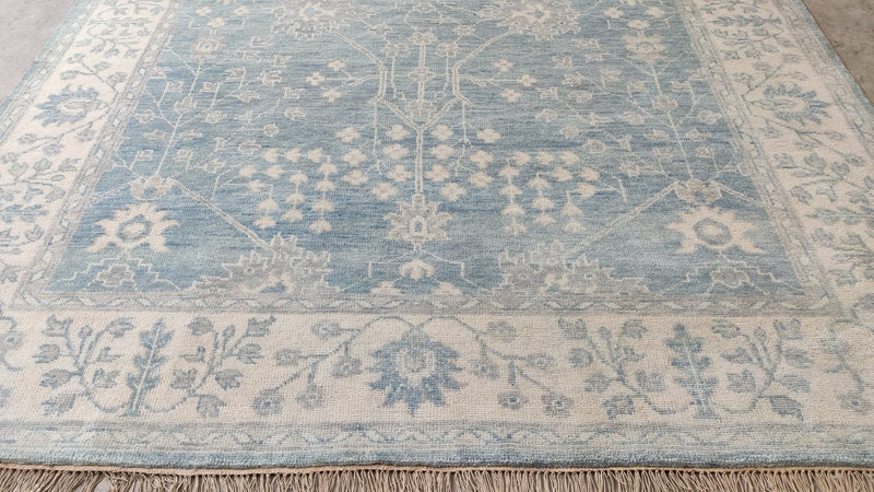 Marla 9x12.3 Light Blue and Ivory Hand-Knotted Oushak Rug | Banana Manor Rug Company