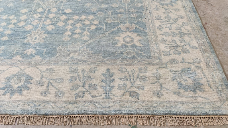 Marla 9x12.3 Light Blue and Ivory Hand-Knotted Oushak Rug | Banana Manor Rug Company