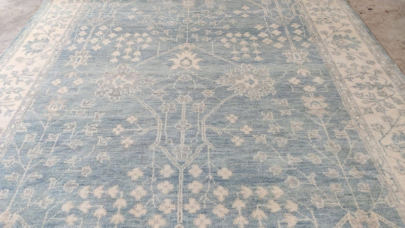 Marla 9x12.3 Light Blue and Ivory Hand-Knotted Oushak Rug | Banana Manor Rug Company