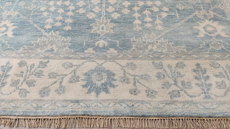 Marla 9x12.3 Light Blue and Ivory Hand-Knotted Oushak Rug | Banana Manor Rug Company