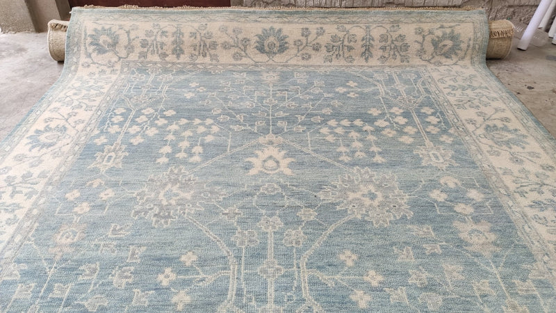 Marla 9x12.3 Light Blue and Ivory Hand-Knotted Oushak Rug | Banana Manor Rug Company