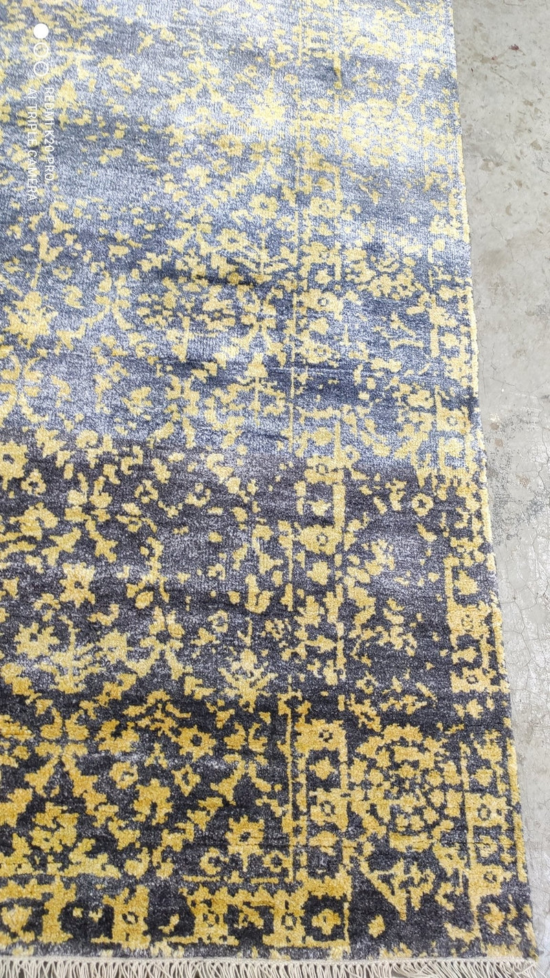 Marquette 6.3x9 Blue and Gold Hand-Knotted Modern Viscose Rug | Banana Manor Rug Company