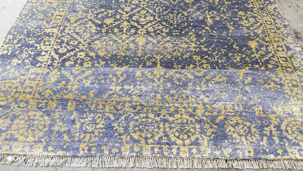 Marquette 6.3x9 Blue and Gold Hand-Knotted Modern Viscose Rug | Banana Manor Rug Company