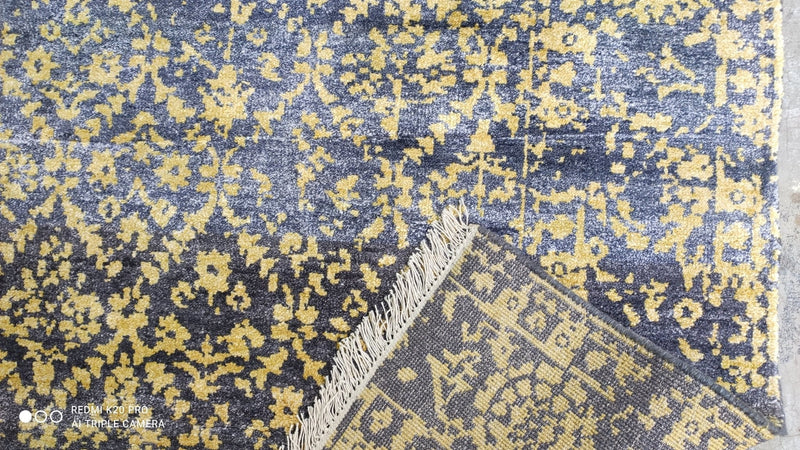 Marquette 6.3x9 Blue and Gold Hand-Knotted Modern Viscose Rug | Banana Manor Rug Company