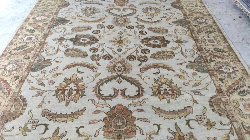 Marquis 7.9x9.6 Beige and Gold Hand-Knotted Kashan Rug | Banana Manor Rug Company