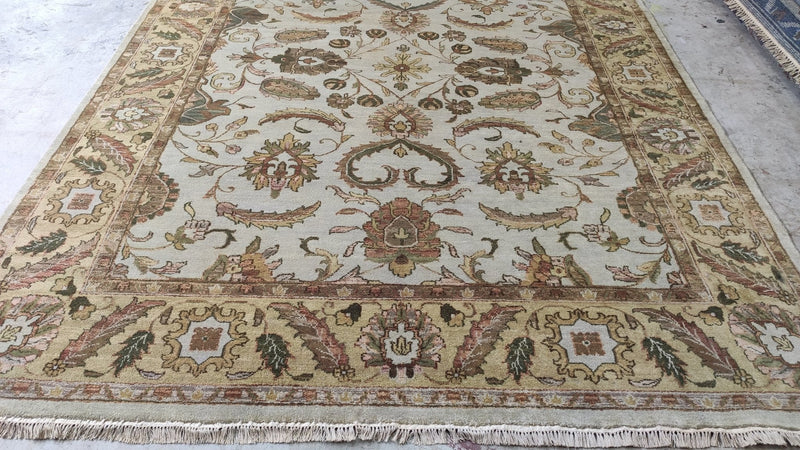 Marquis 7.9x9.6 Beige and Gold Hand-Knotted Kashan Rug | Banana Manor Rug Company