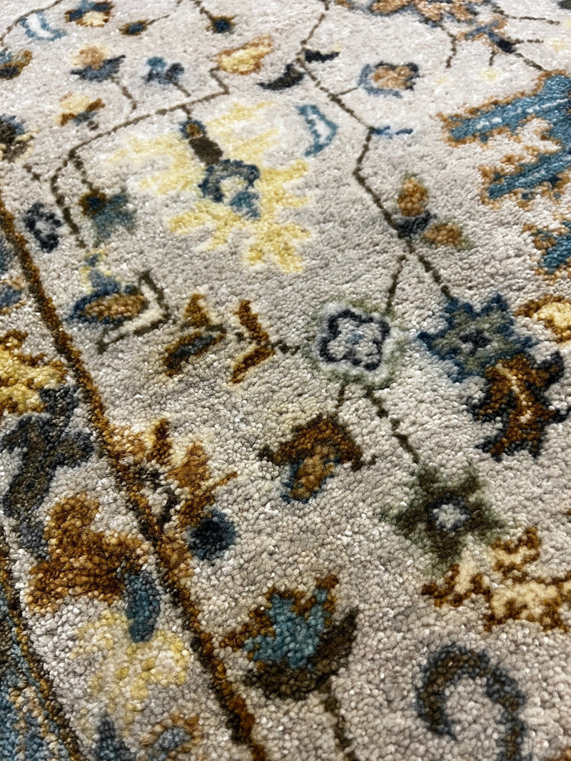 Mary Anne Smiley Beige and Blue Hand-Knotted Oushak Runner 3x23.9 | Banana Manor Rug Company