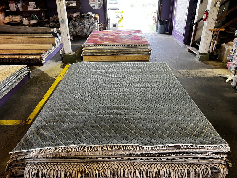 Mary Robinson Handwoven Wool Durrie Blue Grey Diamond (various sizes) | Banana Manor Rug Company