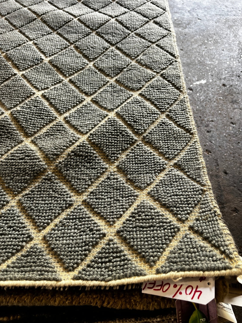 Mary Robinson Handwoven Wool Durrie Blue Grey Diamond (various sizes) | Banana Manor Rug Factory Outlet