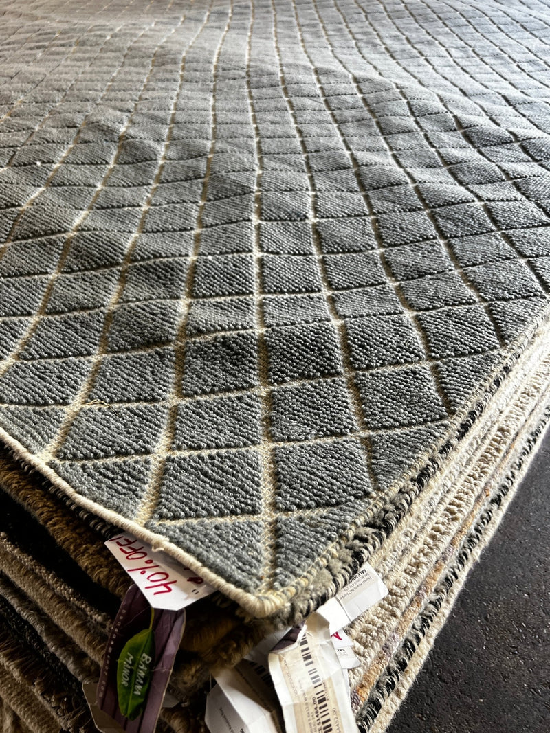 Mary Robinson Handwoven Wool Durrie Blue Grey Diamond (various sizes) | Banana Manor Rug Factory Outlet