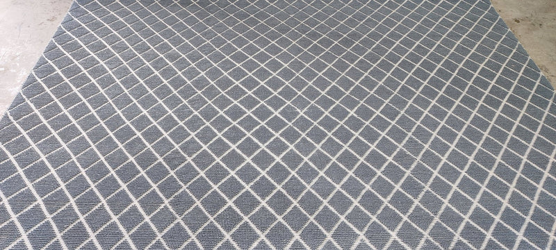 Mary Robinson Handwoven Wool Durrie Blue Grey Diamond (various sizes) | Banana Manor Rug Company