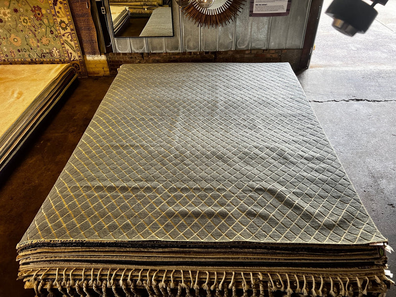 Mary Robinson Handwoven Wool Durrie Blue Grey Diamond (various sizes) | Banana Manor Rug Factory Outlet