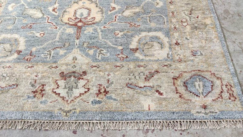 Maura 6x9 Blue and Beige Hand-Knotted Oushak Rug | Banana Manor Rug Company