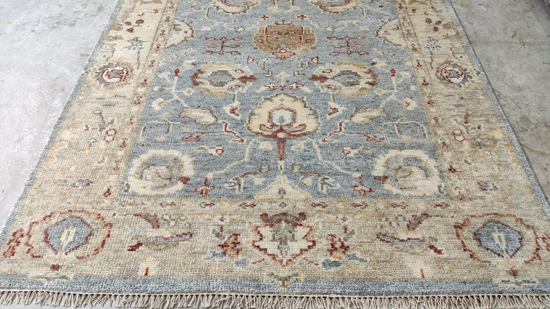 Maura 6x9 Blue and Beige Hand-Knotted Oushak Rug | Banana Manor Rug Company