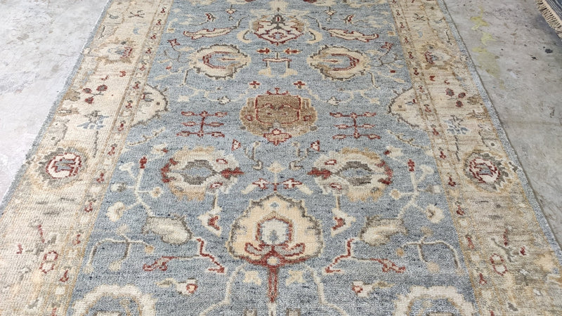 Maura 6x9 Blue and Beige Hand-Knotted Oushak Rug | Banana Manor Rug Company