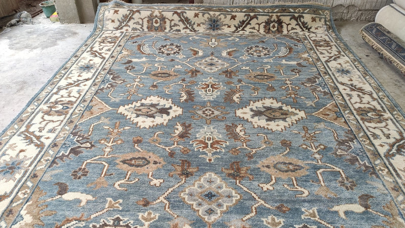 Maurepas 9x12 Blue and Ivory Hand-Knotted Oushak Rug | Banana Manor Rug Company