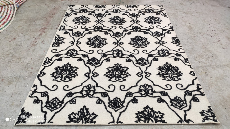 Max Horvath 4.6x6.3 Floral Black White Rug | Banana Manor Rug Company