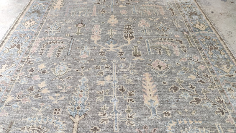 Meadow 8.3x10.3 Grey and Silver Hand-Knotted Oushak Rug | Banana Manor Rug Company