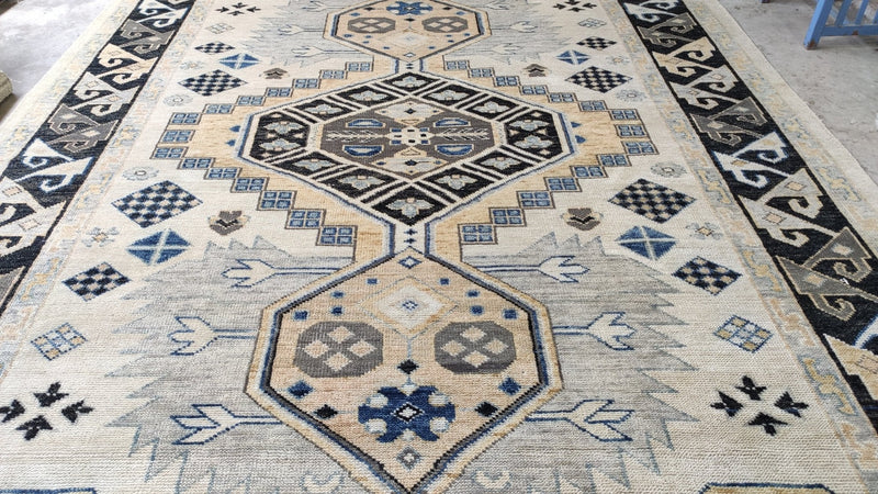 Megara 10x14 Ivory and Black Hand-Knotted Oushak Rug | Banana Manor Rug Company