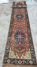 Metal & Steel 2.9x13.6 Rust and Blue Hand-Knotted Serapi Runner | Banana Manor Rug Company