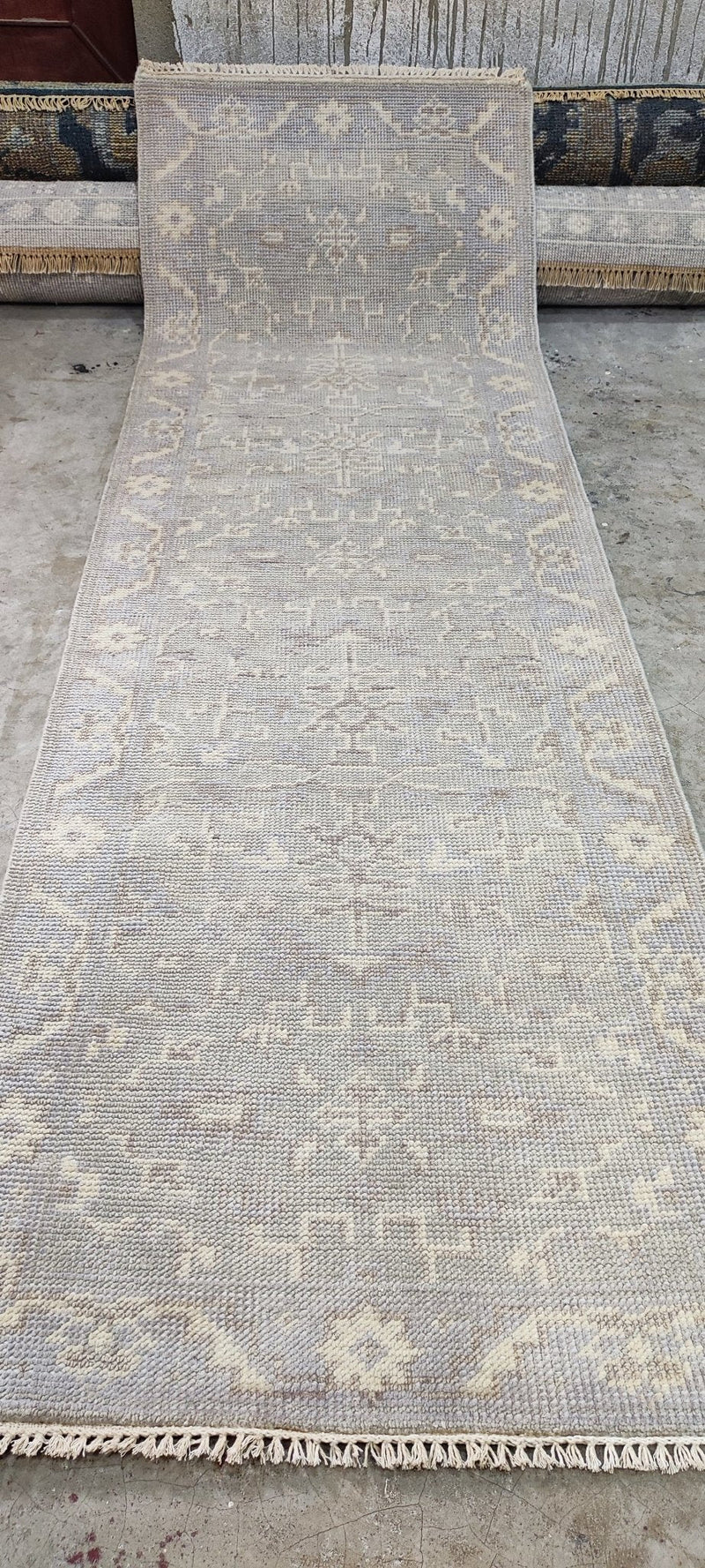 Mica Ertegun Silver and Grey Hand-Knotted Oushak Runner 2.6x8 | Banana Manor Rug Company