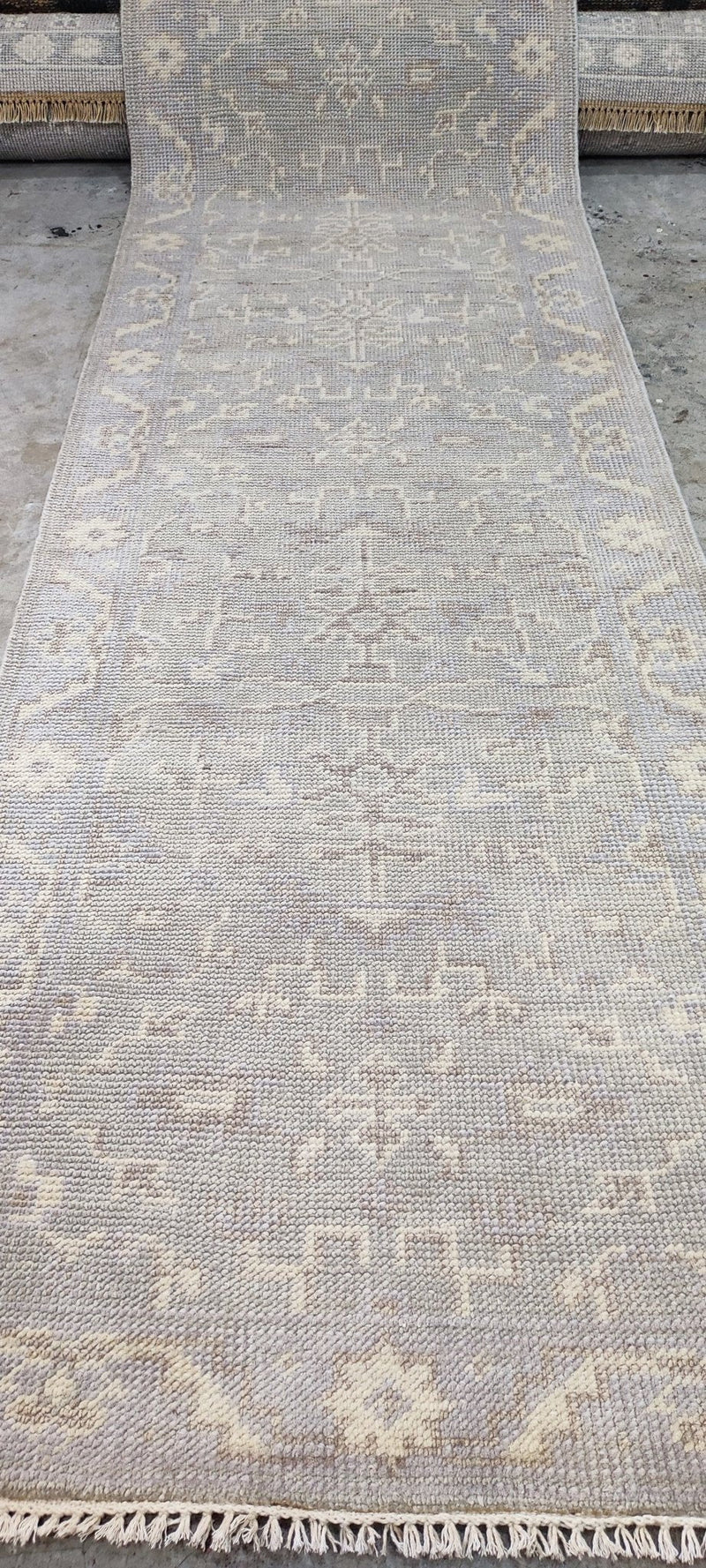 Mica Ertegun Silver and Grey Hand-Knotted Oushak Runner 2.6x8 | Banana Manor Rug Company