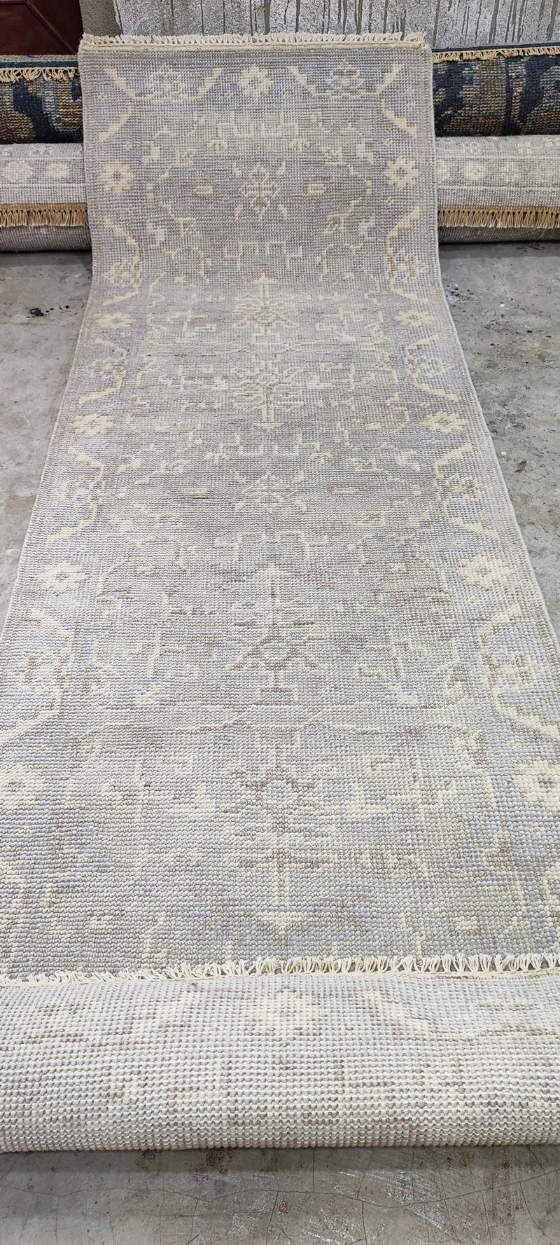 Mica Ertegun Silver and Grey Hand-Knotted Oushak Runner 2.6x8 | Banana Manor Rug Company