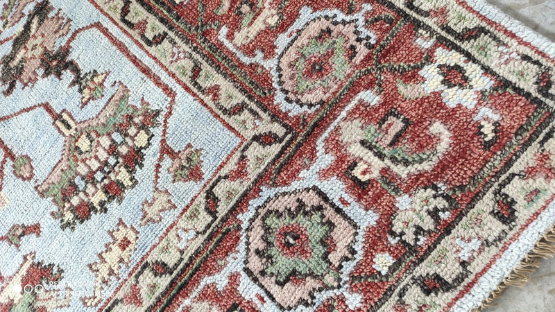 Michelle 7.9x10 Light Blue and Rust Hand-Knotted Oushak Rug | Banana Manor Rug Factory Outlet