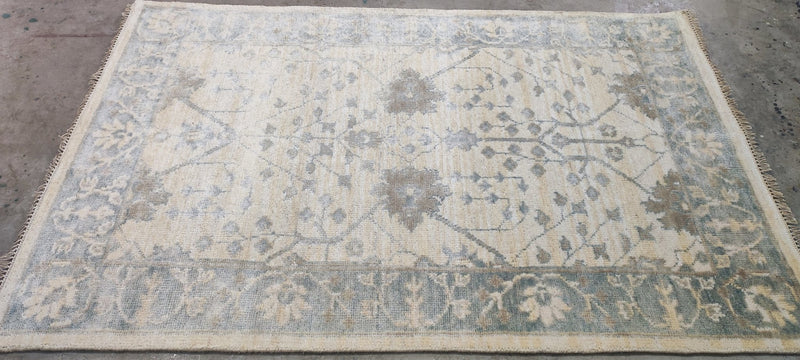 Michelle Ang Hand-Knotted Ivory and Grey Oushak 4x6 | Banana Manor Rug Company