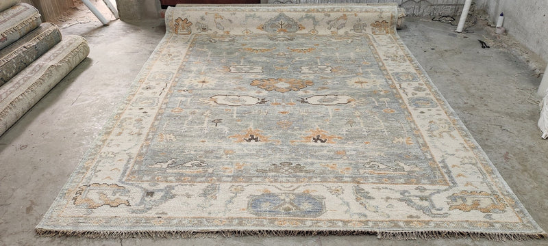 Michelle Boudreau Light Grey and Ivory Hand-Knotted Oushak Rug 8x10 | Banana Manor Rug Company