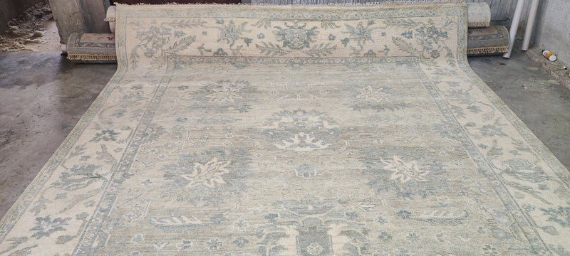 Michelle Dorrance Hand-Knotted Oushak Rug Tan and Ivory 9x12 | Banana Manor Rug Company