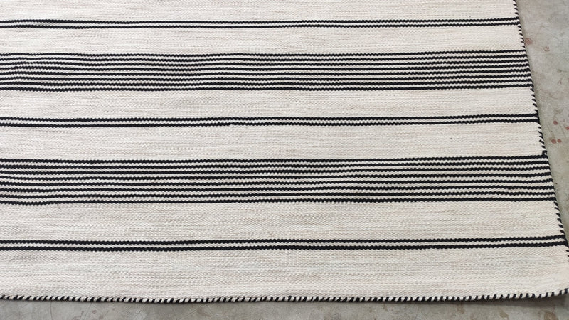 Mildred 8x11.9 White and Grey Striped Handwoven Durrie Rug | Banana Manor Rug Company