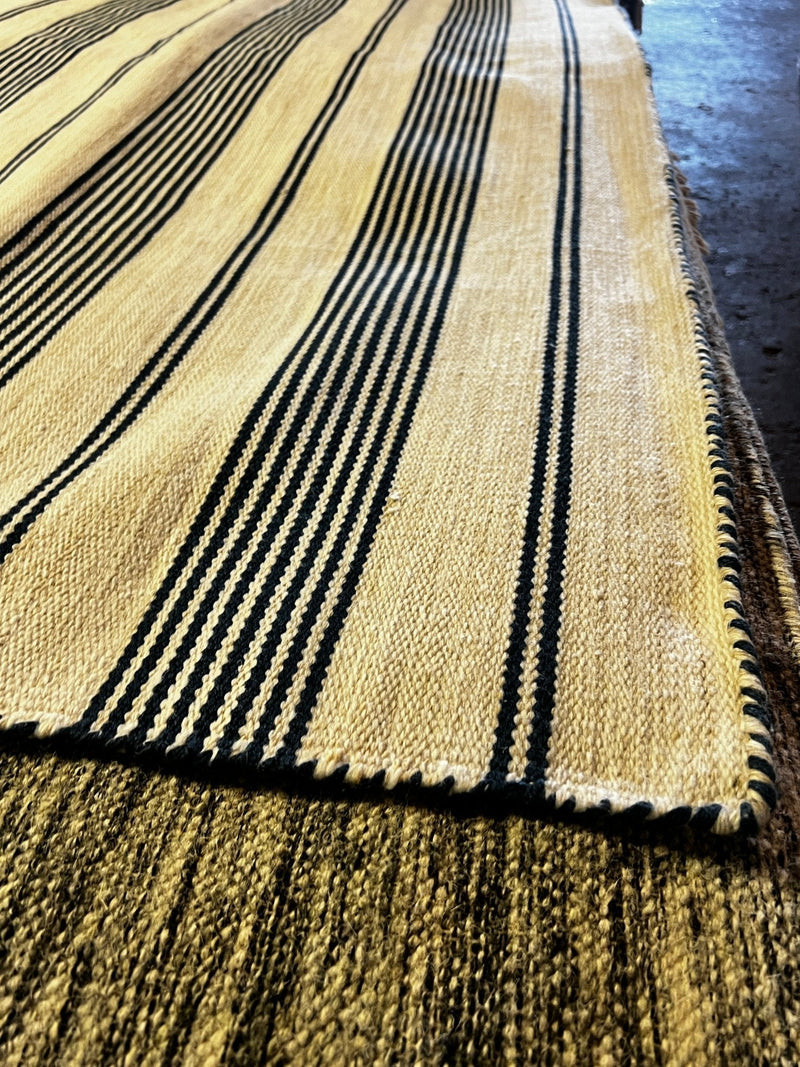 Mildred James 8x11.9 White and Blue Striped Handwoven Durrie Rug | Banana Manor Rug Factory Outlet