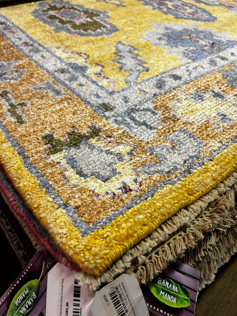 Mirabella 4x6 Yellow and Rust Hand-Knotted Bamboo Silk Oushak Rug | Banana Manor Rug Factory Outlet