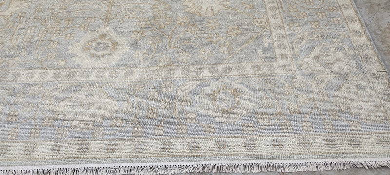 Miriam Margolyes Hand-Knotted Oushak Rug Light Grey and Ivory O'Hara 8x10 | Banana Manor Rug Company