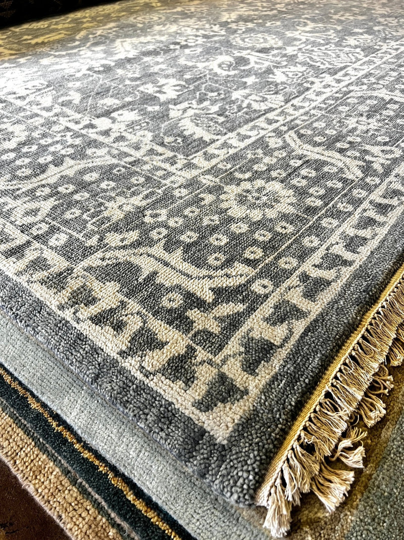 Miriel 9x11.9 Grey and Ivory Hand-Knotted Oushak Rug | Banana Manor Rug Company