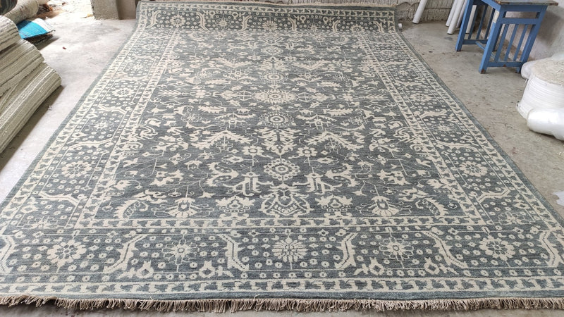 Miriel 9x11.9 Grey and Ivory Hand-Knotted Oushak Rug | Banana Manor Rug Company