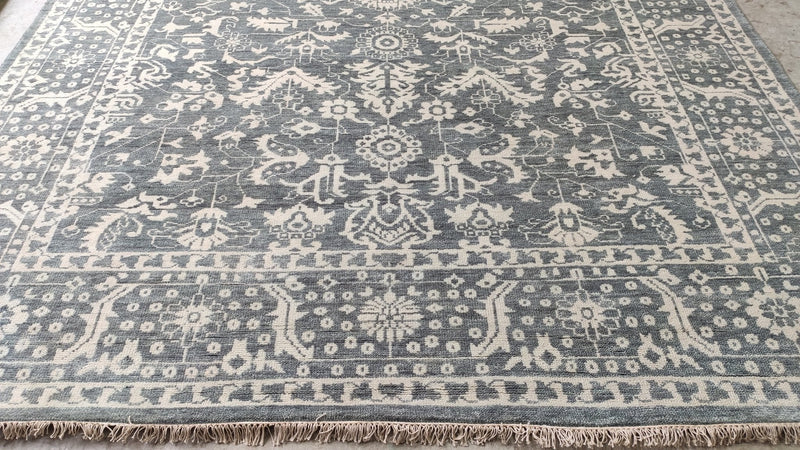 Miriel 9x11.9 Grey and Ivory Hand-Knotted Oushak Rug | Banana Manor Rug Company