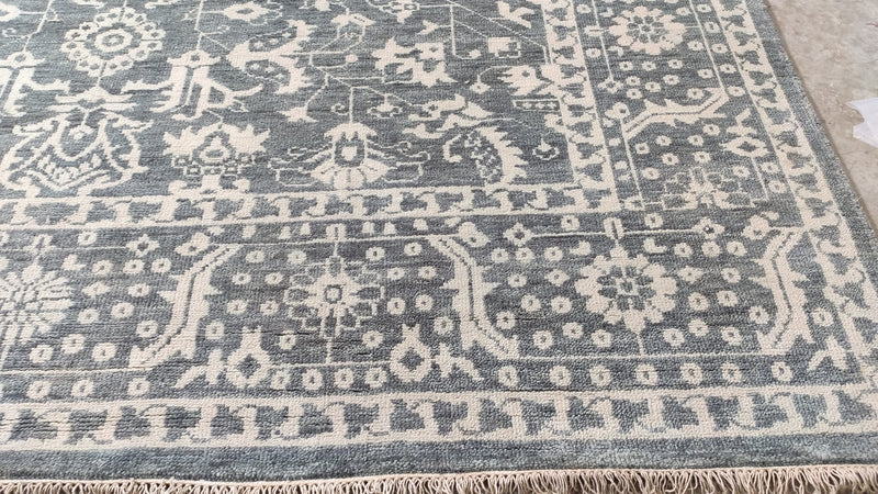 Miriel 9x11.9 Grey and Ivory Hand-Knotted Oushak Rug | Banana Manor Rug Company