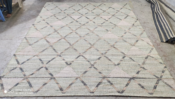 Modern Pasture 8.3x10.3 Light Green Geometric Handwoven Jute Rug | Banana Manor Rug Company