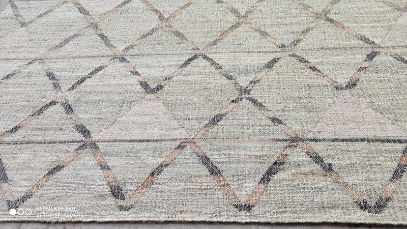 Modern Pasture 8.3x10.3 Light Green Geometric Handwoven Jute Rug | Banana Manor Rug Company