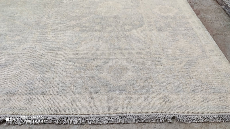 Modern Scarlett O'Hara Washed White & Blue Oushak | Banana Manor Rug Company