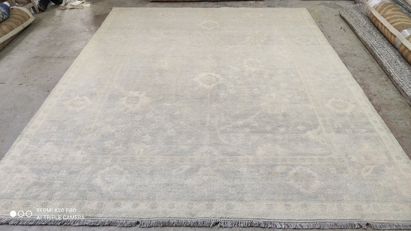 Modern Scarlett O'Hara Washed White & Blue Oushak | Banana Manor Rug Company